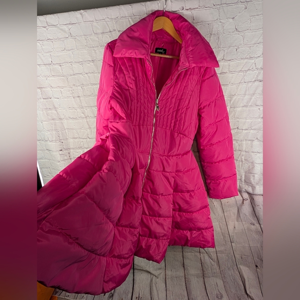 Mod X Bright Pink Quilted Puffer Women's Coat Swing Bottom Sz XL - Picture 7 of 13